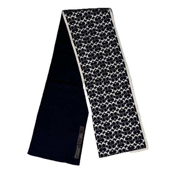 COACH 100% MERINO WOOL SIGNATURE LOGO PRINT SCARF NAVY CREAM WOMENS - Picture 1 of 3